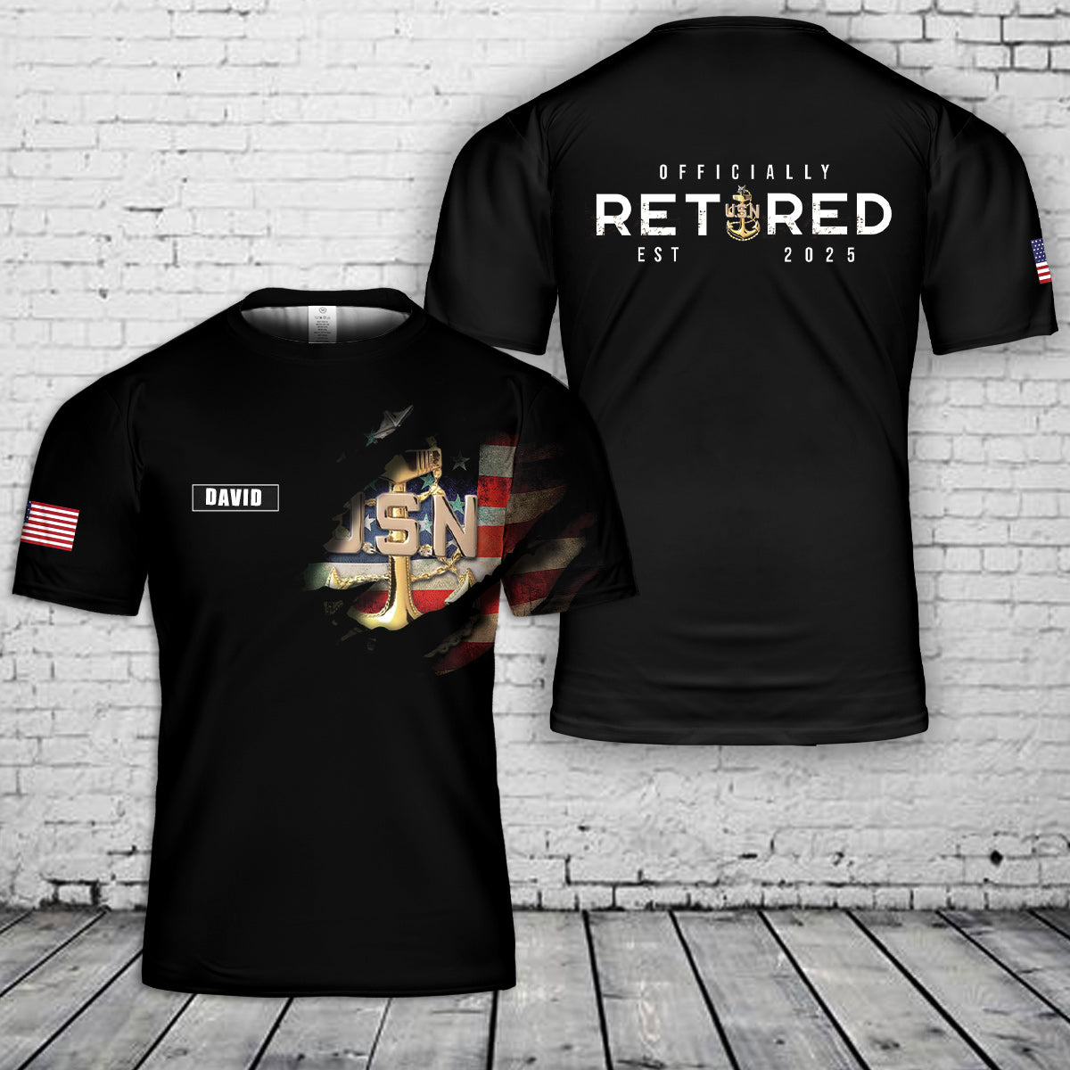 Custom Name & Retired Year US Navy 3D T-Shirt