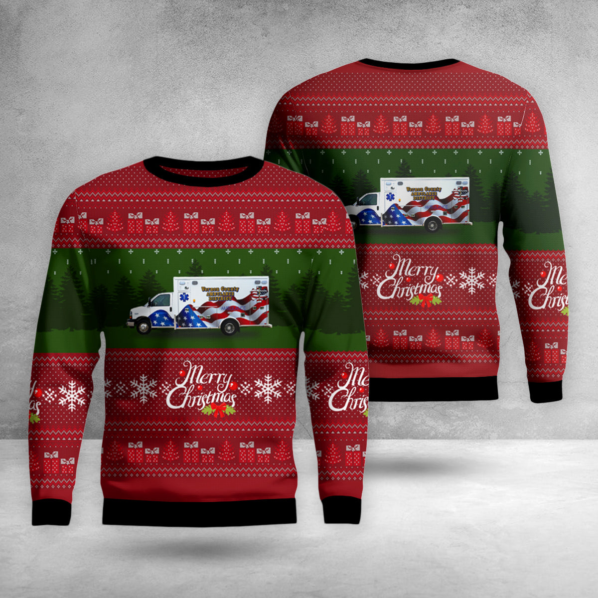 Nevada, Missouri, Vernon County Ambulance District Christmas AOP Sweater