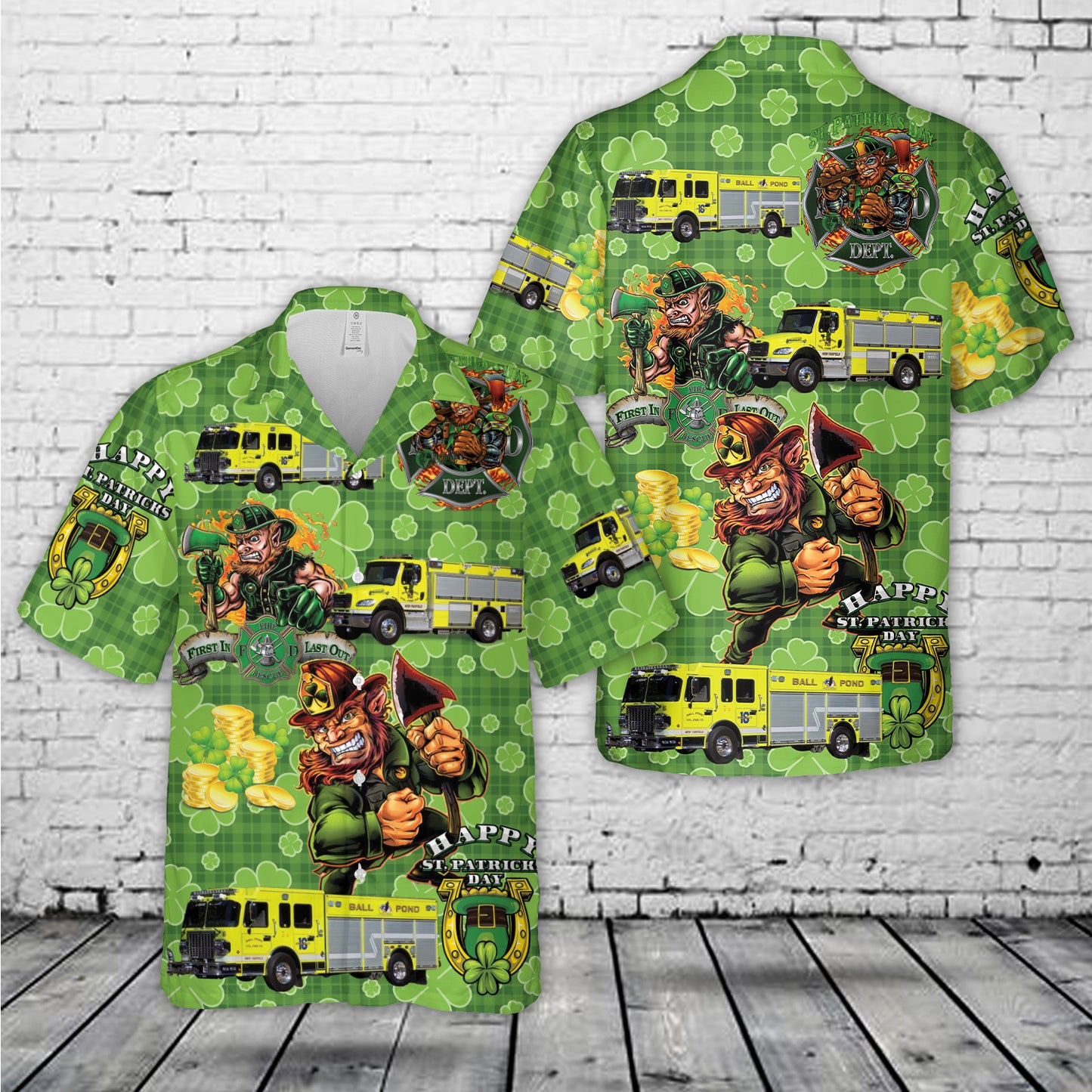 New Fairfield, CT, Ball Pond Volunteer Fire Company, St Patrick's Day Hawaiian Shirt