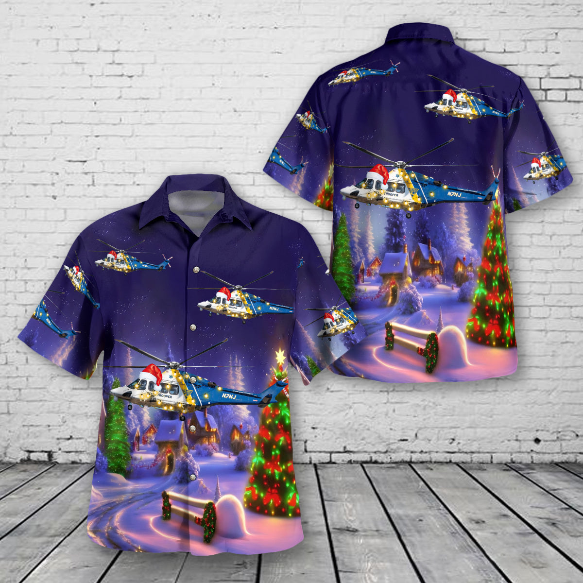 New Jersey State Police AgustaWestland AW139 N7NJ Christmas Hawaiian Shirt