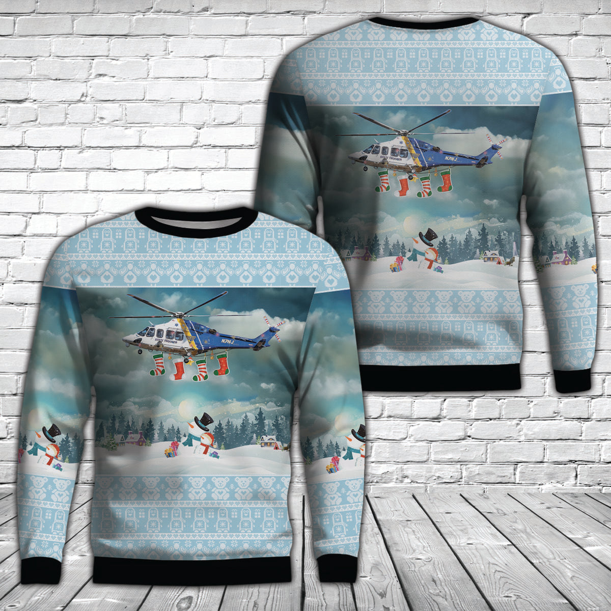 New Jersey State Police Bell 206L-4 LongRanger Christmas AOP Ugly Sweater