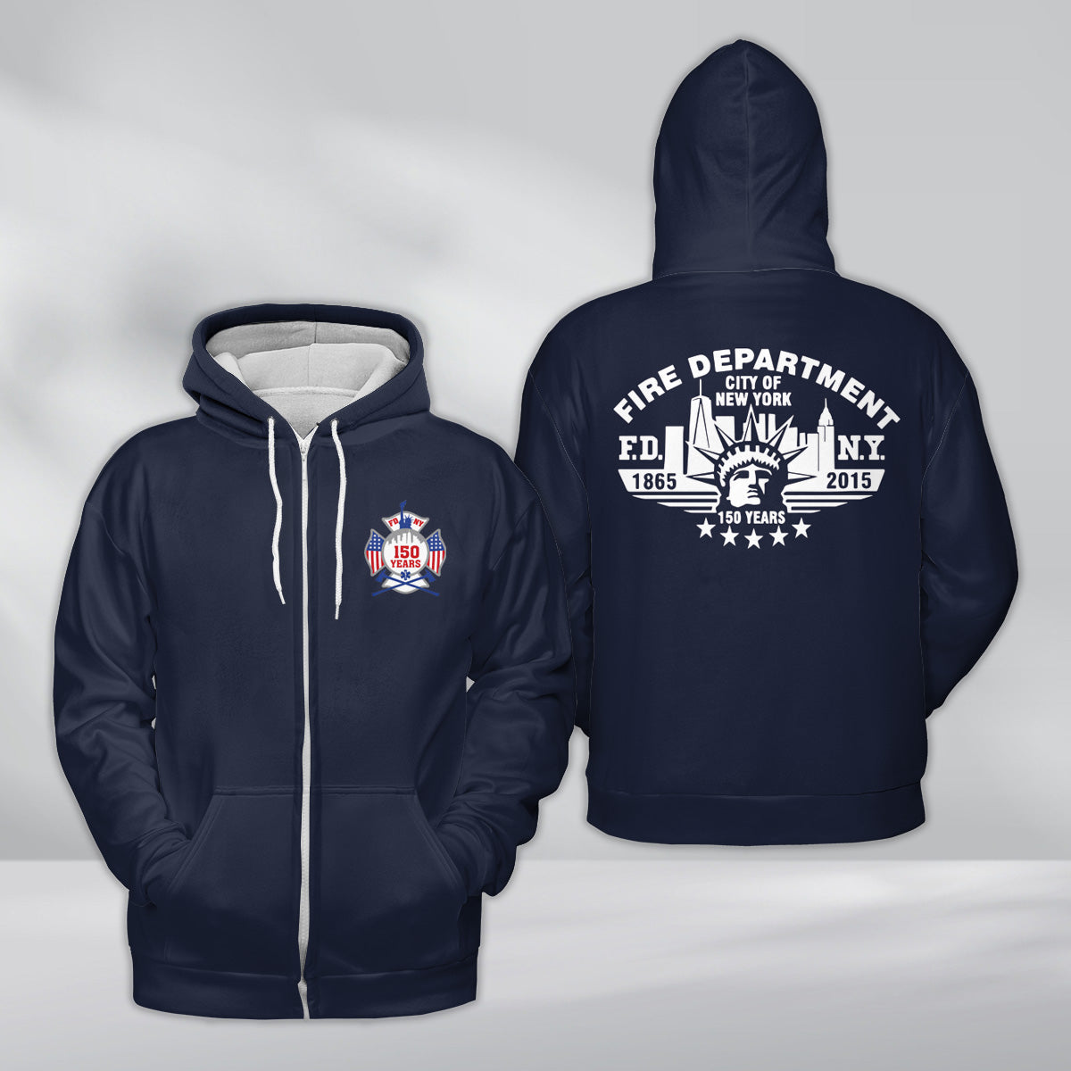 New York City Fire Dept 150 Years 1865-2015 AOP Zip Hoodie (Lightweight)