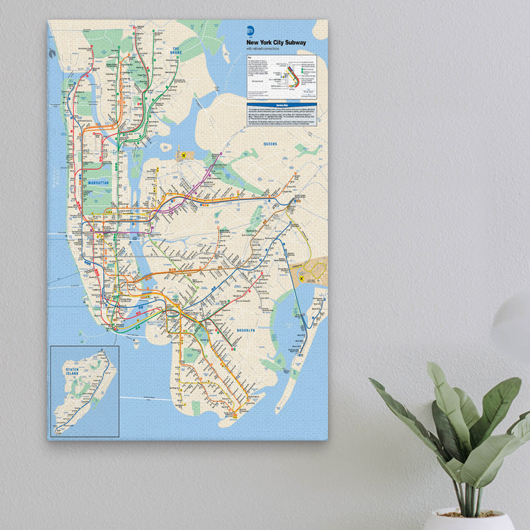 New York City Subway Map Vertical Canvas