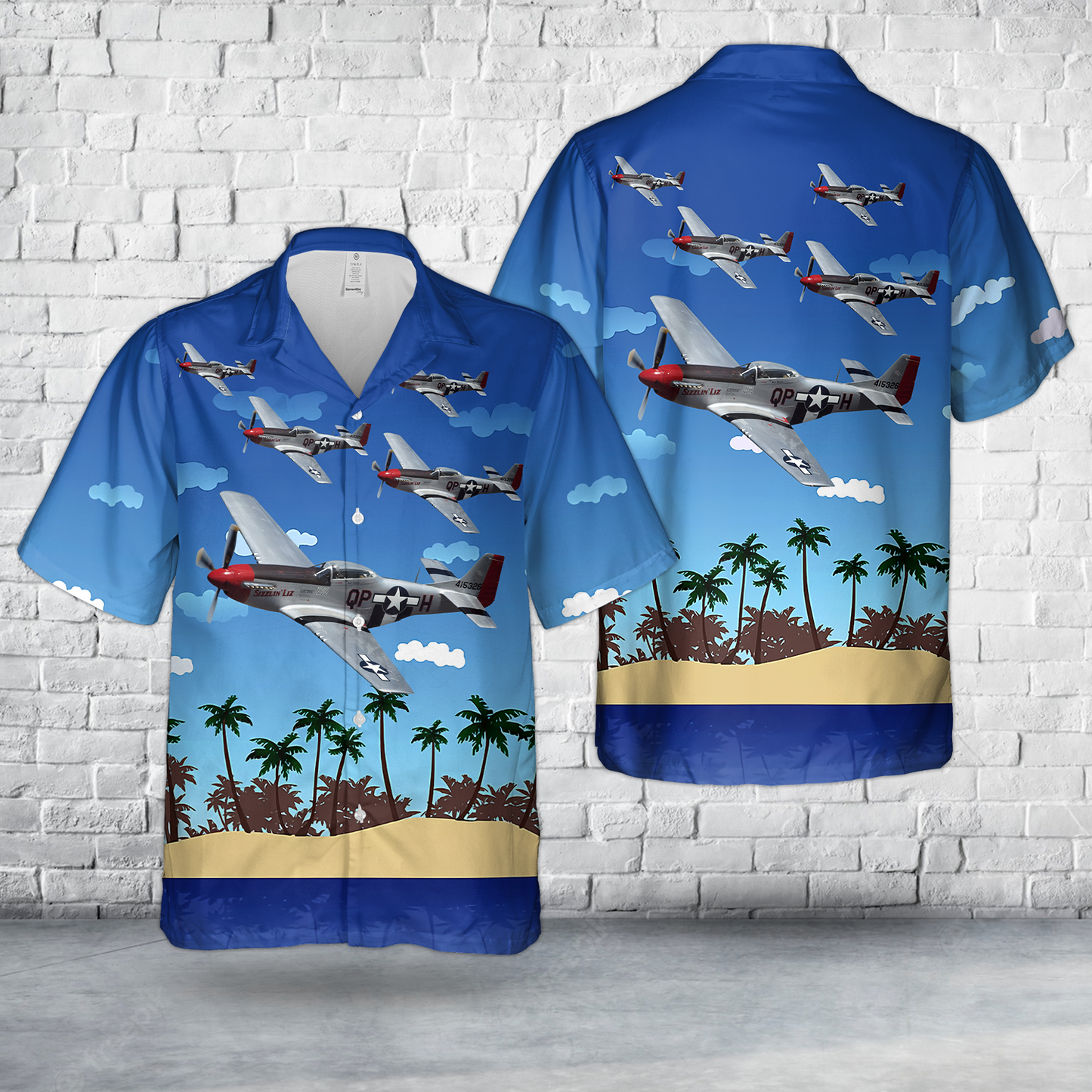 North American P-51D-15-NA Mustang NL351DM 44-74458 "Sizzlin' Liz" Hawaiian Shirt