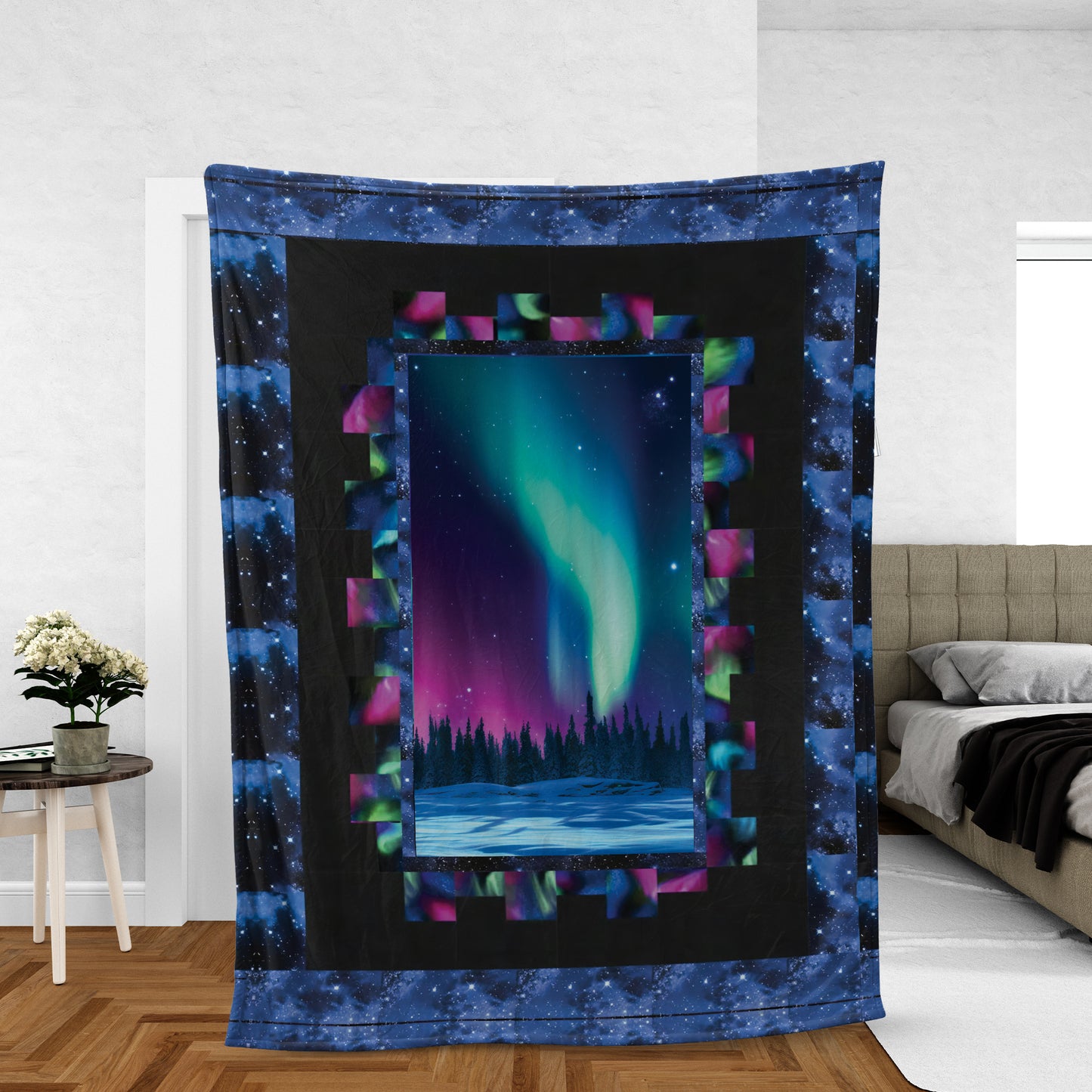 Northern lights in the night sky Fleece Blanket (Made in US)