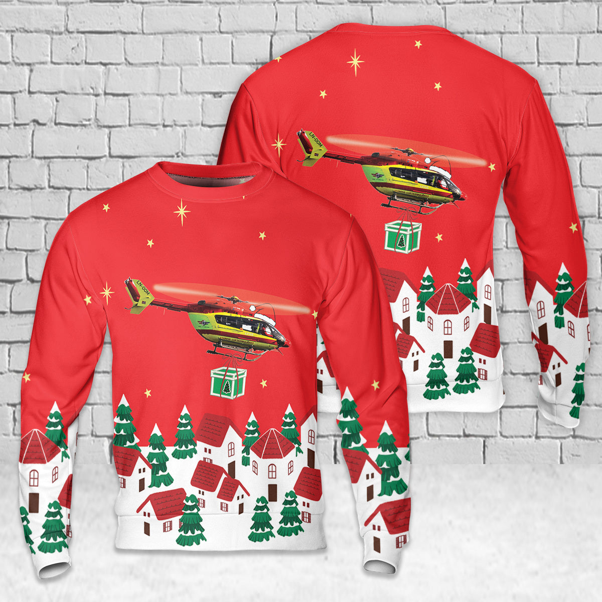Norwegian Air Ambulance Eurocopter EC145 LN-OOM AOP Christmas Sweater