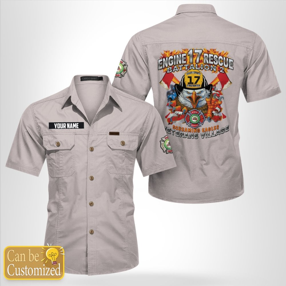 Custom Name New Port Richey, Florida, Pasco County Fire - Station 17 Cotton cargo shirt