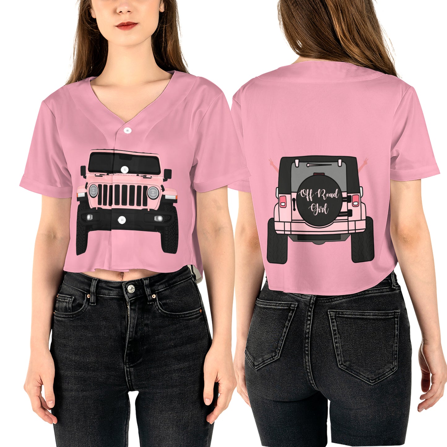 Off Road Girl Wrangler AOP Crop Top Baseball Jersey