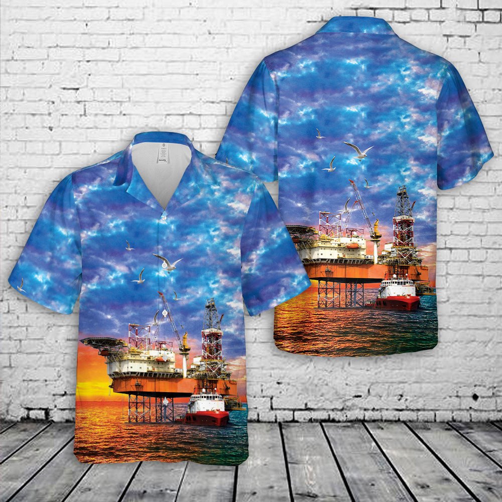 Offshore oil rig drilling platform Hawaiian Shirt