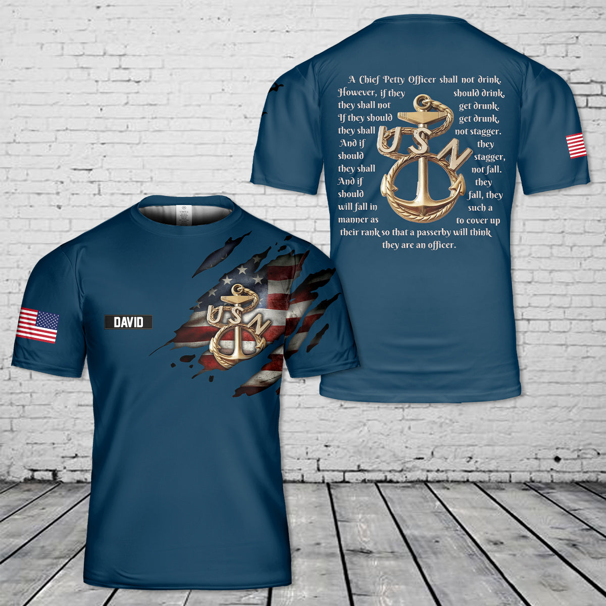 Old School Navy Chiefs Anchor 3D T-Shirt