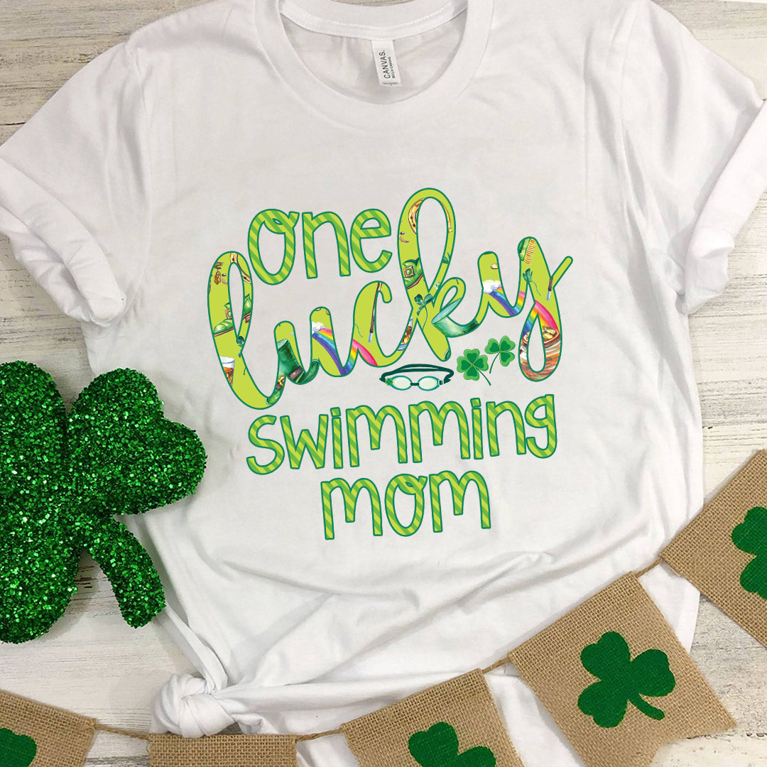 One Luck Swimming Mom Patrick's Day Classic Unisex T-Shirt Gildan 5000 (Made In US)