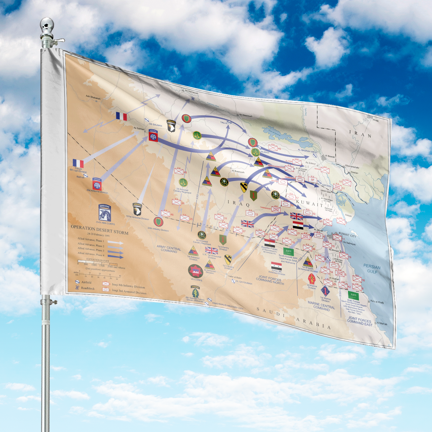 Operation Desert Storm Ground Map (Feb 24-28 1991) House Flag