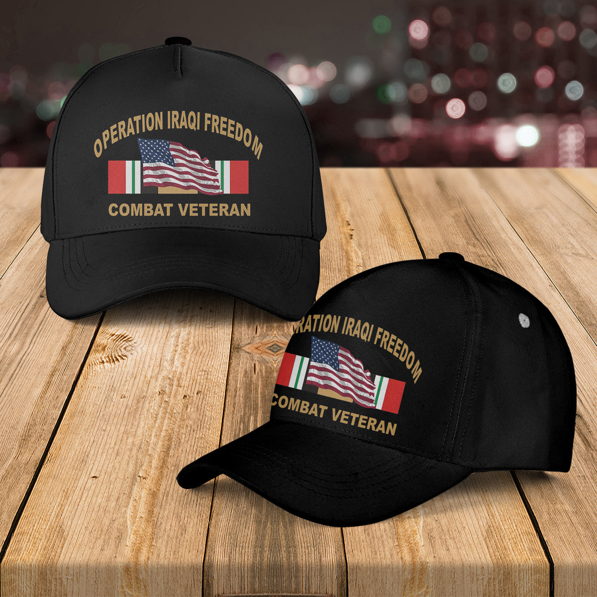 Operation Iraqi Freedom Combat Veteran With American Flag Baseball Cap