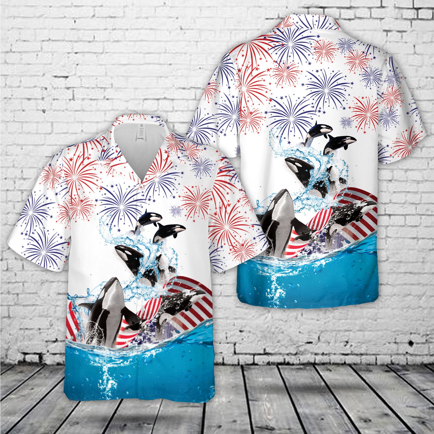 Orcas (Killer Whales), 4th Of July Hawaiian Shirt