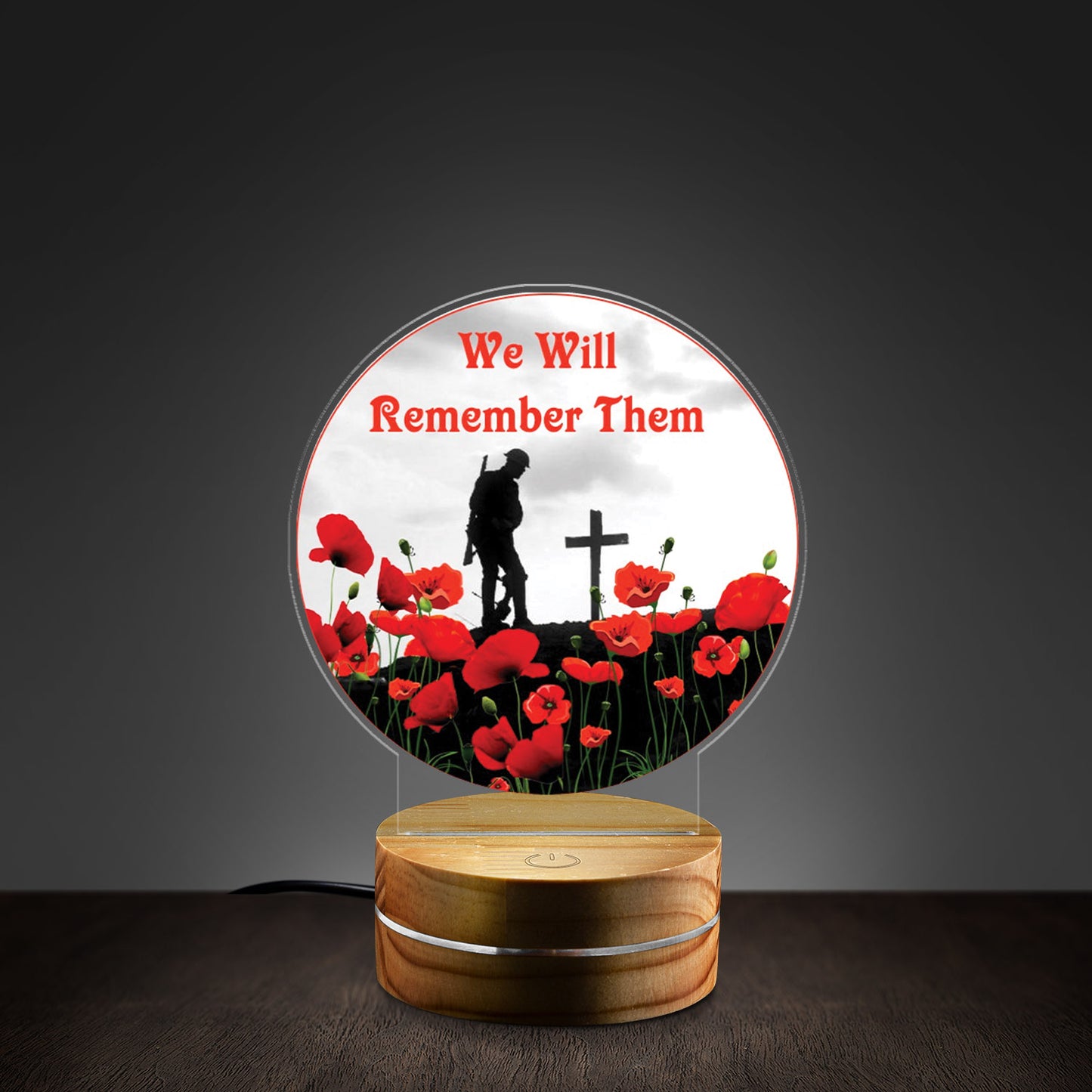 Poppy Badge Remembrance Day Red Poppy We Will Remember LEST WE FORGET Custom Shape Tail Photo Night Light