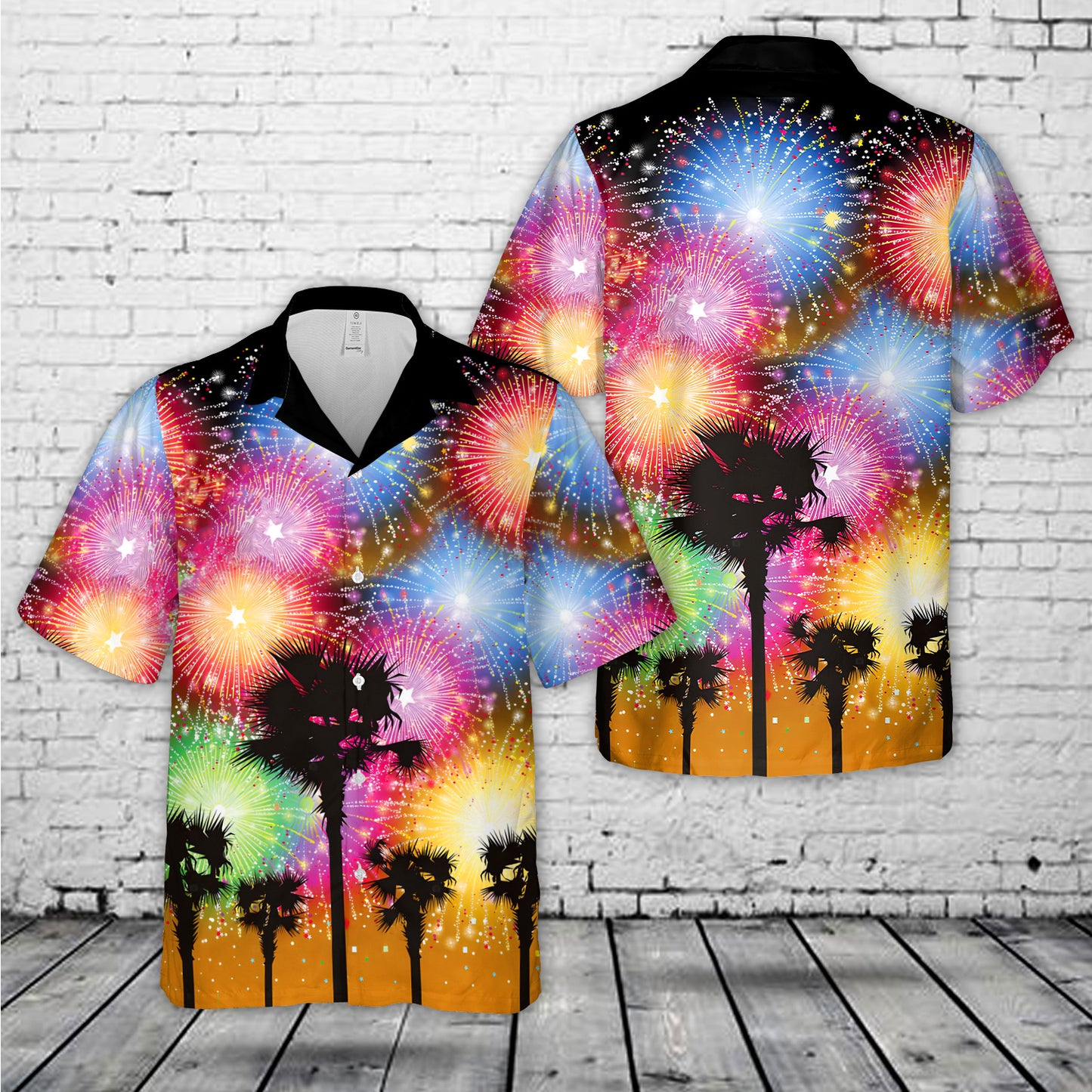 Palm Trees Fireworks 4th of July Hawaiian Shirt