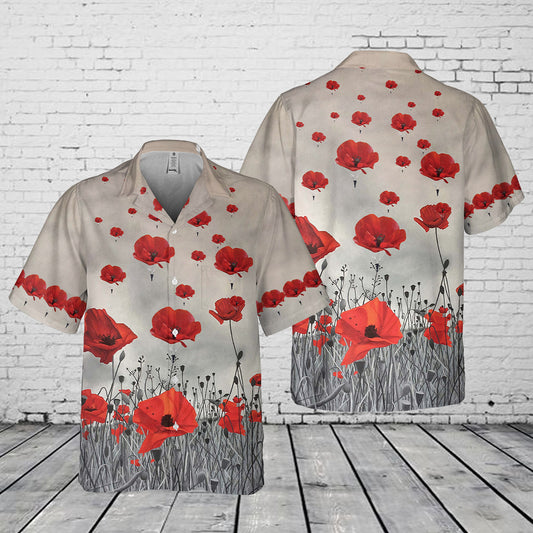 Paratrooper Poppy Field Memorial Pocket Hawaiian Shirt
