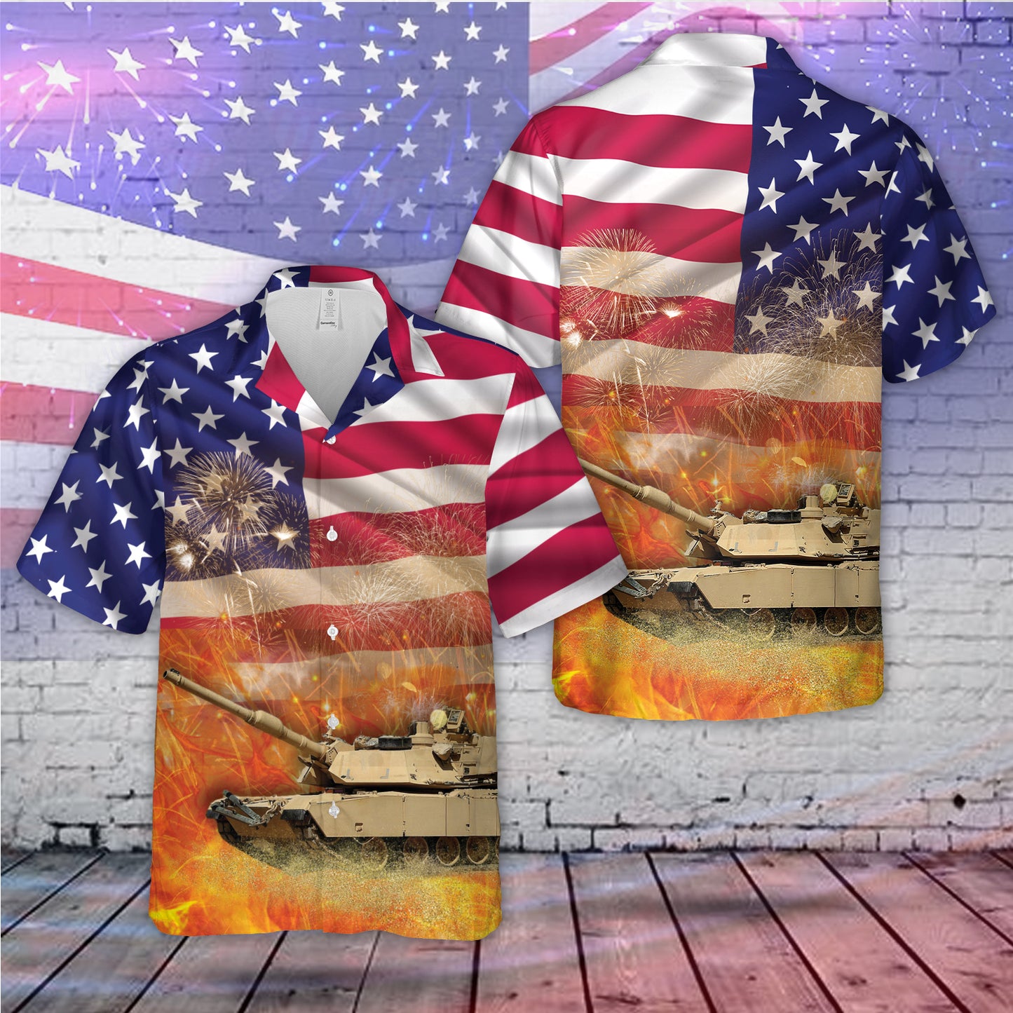 Paratroopers 2nd Bn. 325th AIR, 2nd Brigade Combat Team, 82nd Airborne Division Ride an M1 Abrams tank, 4th Of July Hawaiian Shirt