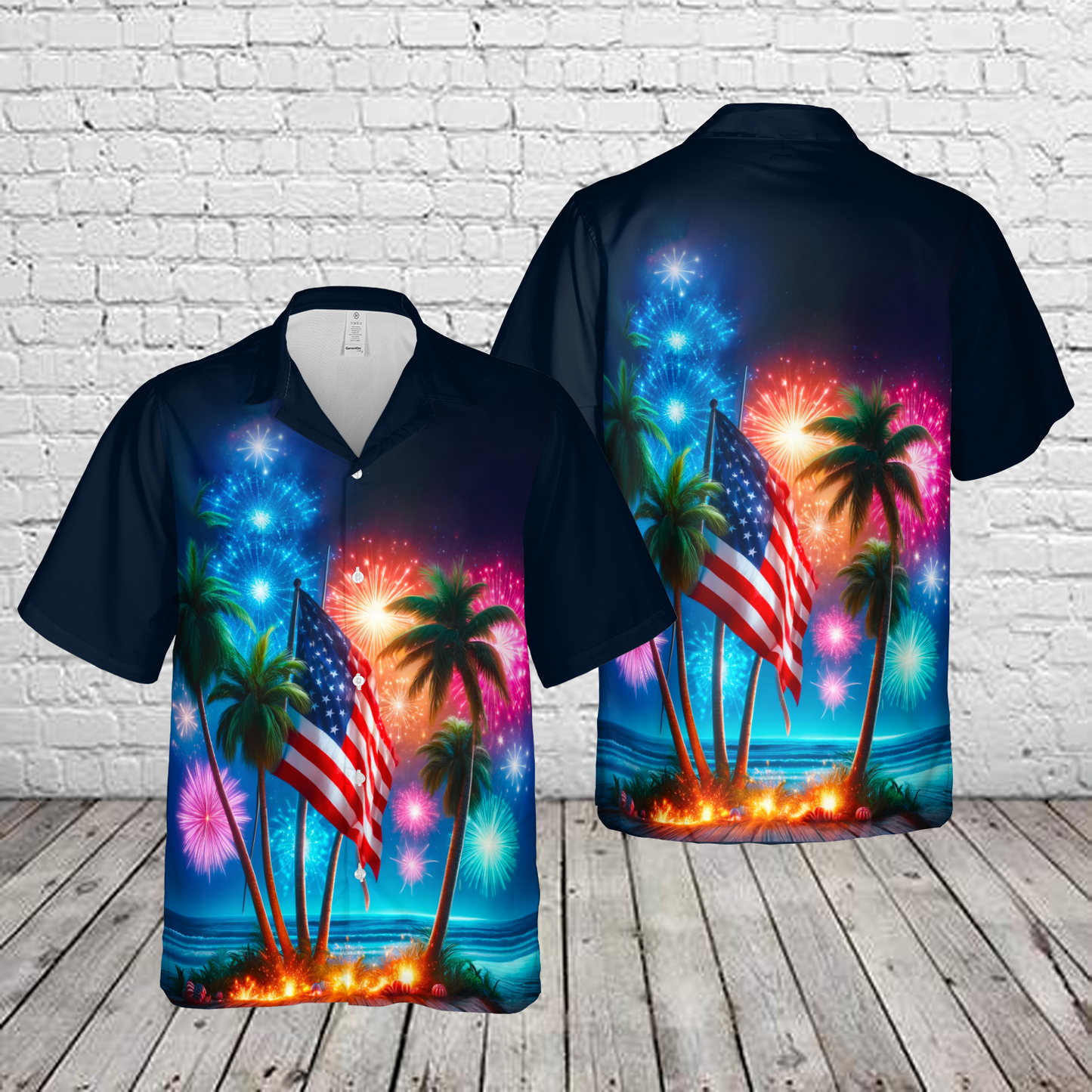 Patriotic 4th of July Tropical Palm Tree And Firework Hawaiian Shirt