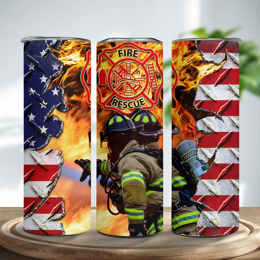 Patriotic American Firefighter Skinny Tumbler Stainless Steel with Lids 20OZ