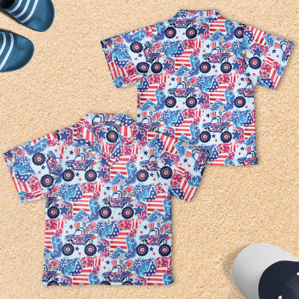 Patriotic Fabric Truck, 4th Of July Youth Short-sleeve Hawaiian Shirt