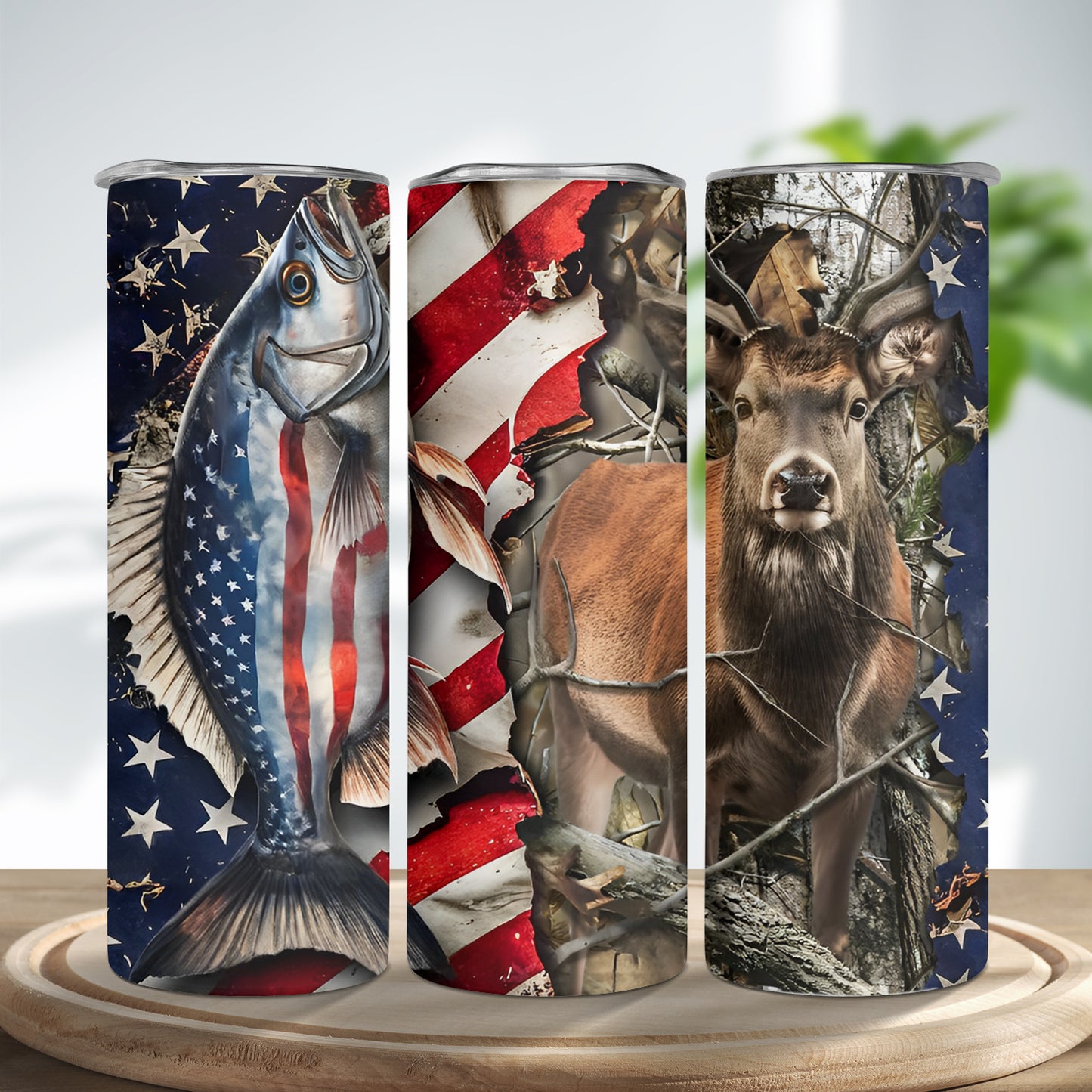 Patriotic Hunting Skinny Tumbler Stainless Steel with Lids 20OZ