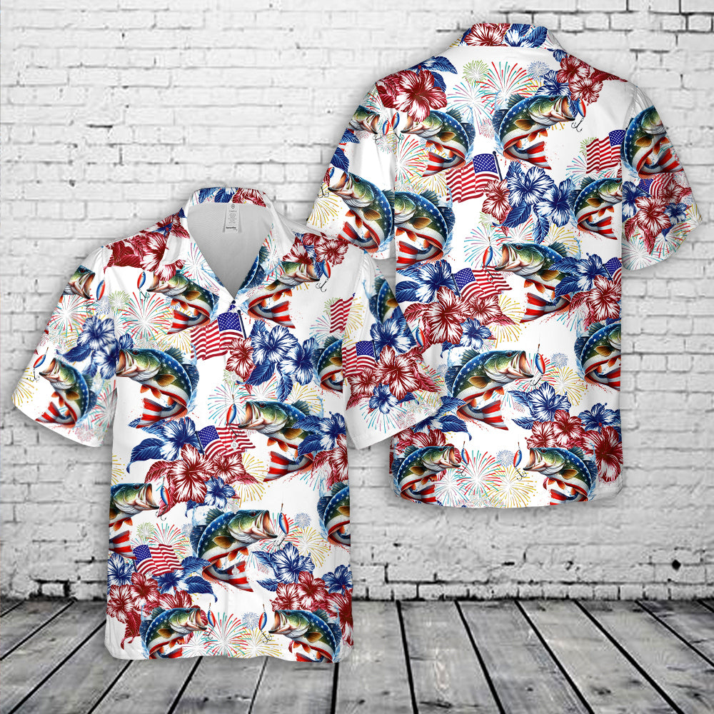 Patriotic Large Mouth Bass, 4th Of July Hawaiian Shirt
