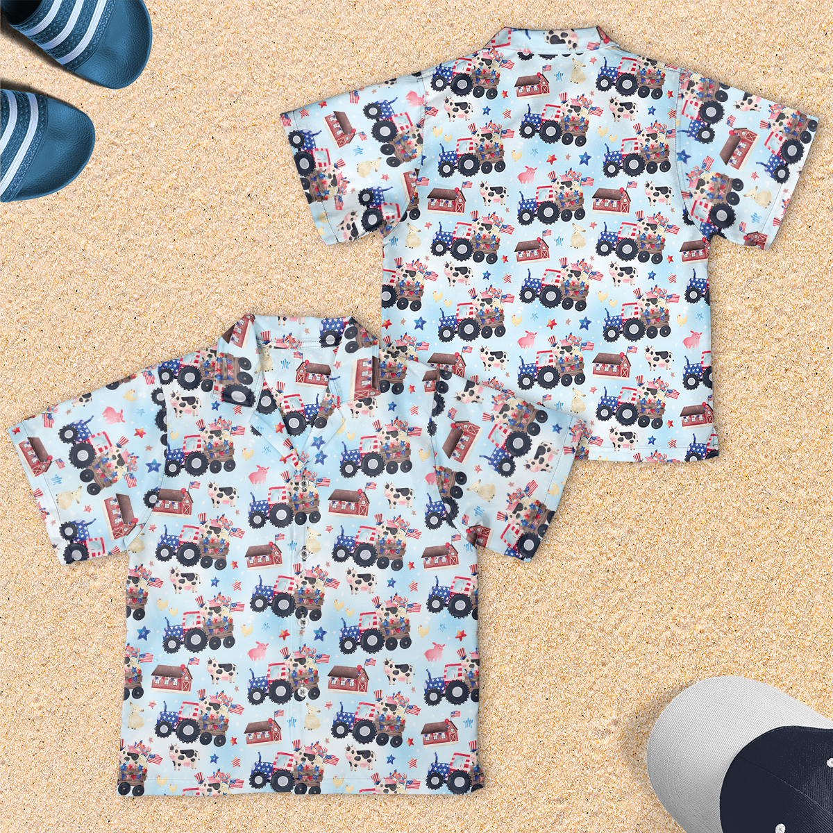 Patriotic Tractor Farmhouse Animal, 4th Of July Youth Short-sleeve Hawaiian Shirt