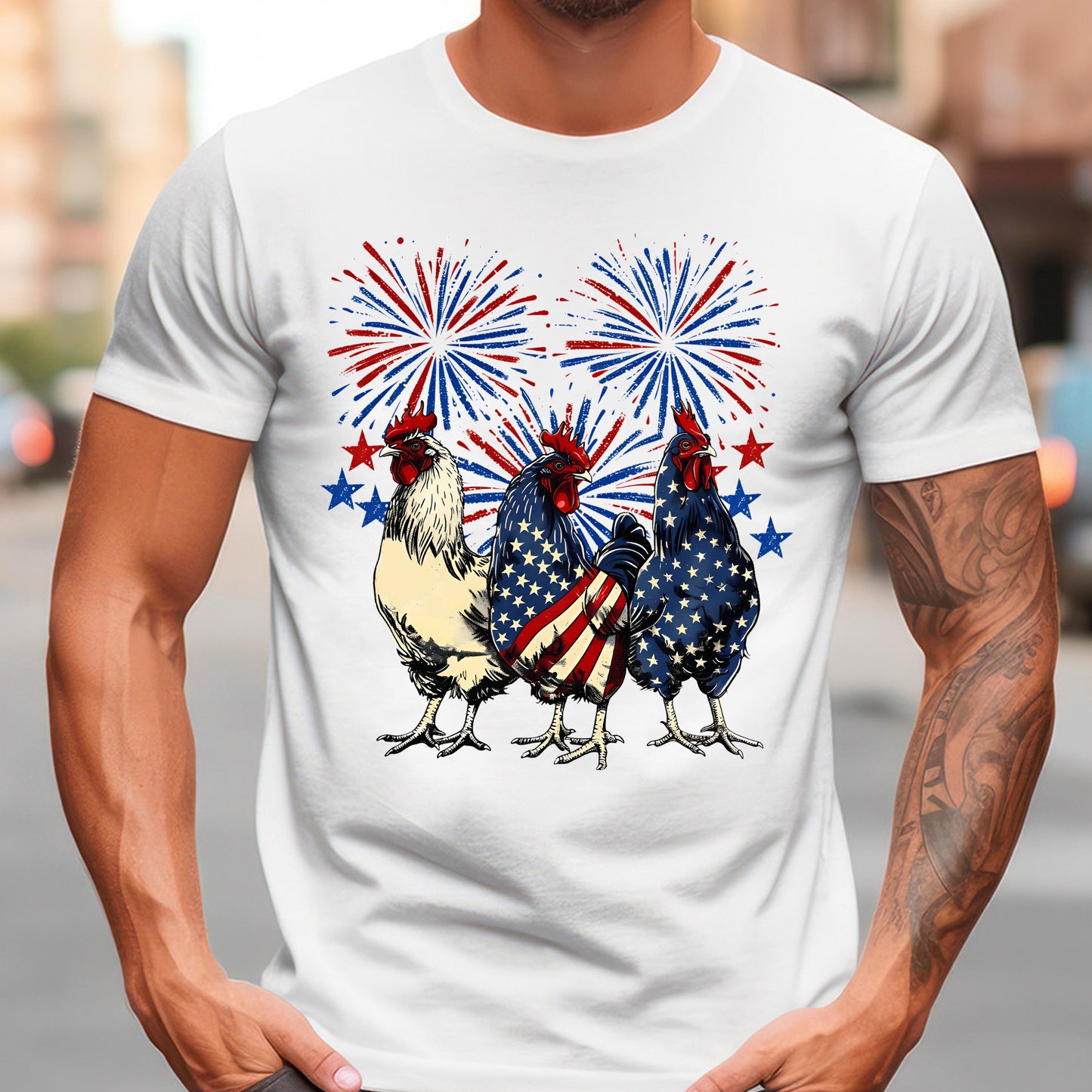Patriotic USA Chicken 4th Of July Classic Unisex T-Shirt Gildan 5000 (Made In US)