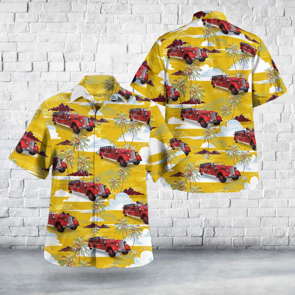 Plymouth, Massachusetts, Plymouth Fire Department 1940 Seagrave 65' Aerial Ladder Truck Hawaiian Shirt