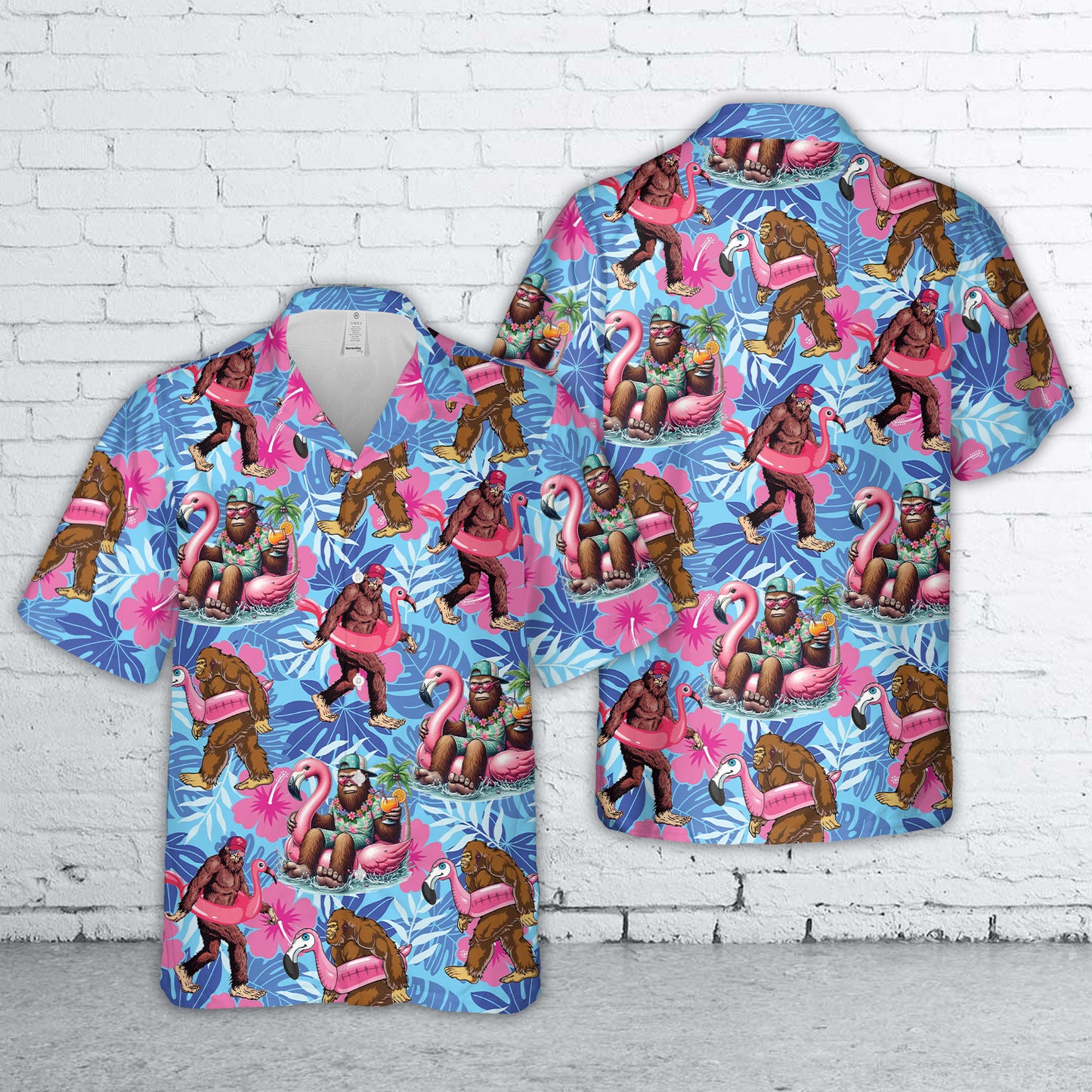 Pool Party Bigfoot Flamingo Pink Float Summer Holiday Beach Hawaiian Shirt