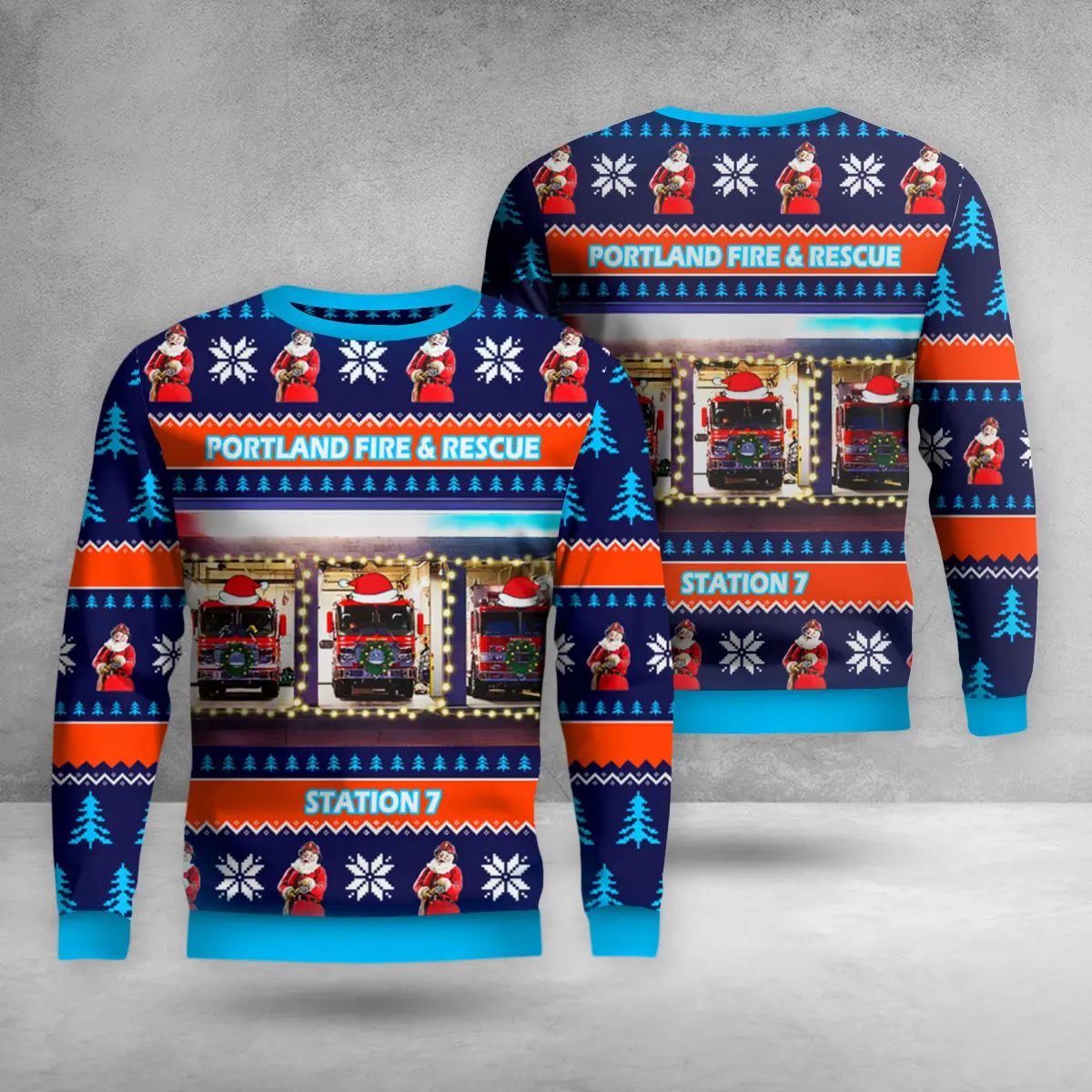 Portland, Oregon, Portland Fire & Rescue Station 7 AOP Christmas Sweater