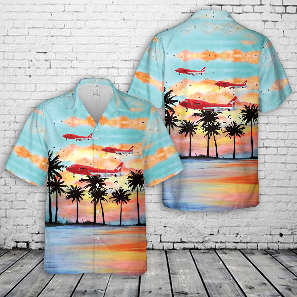 Qantas All Red Boeing 747-400 VH-OEJ Hawaiian Shirt