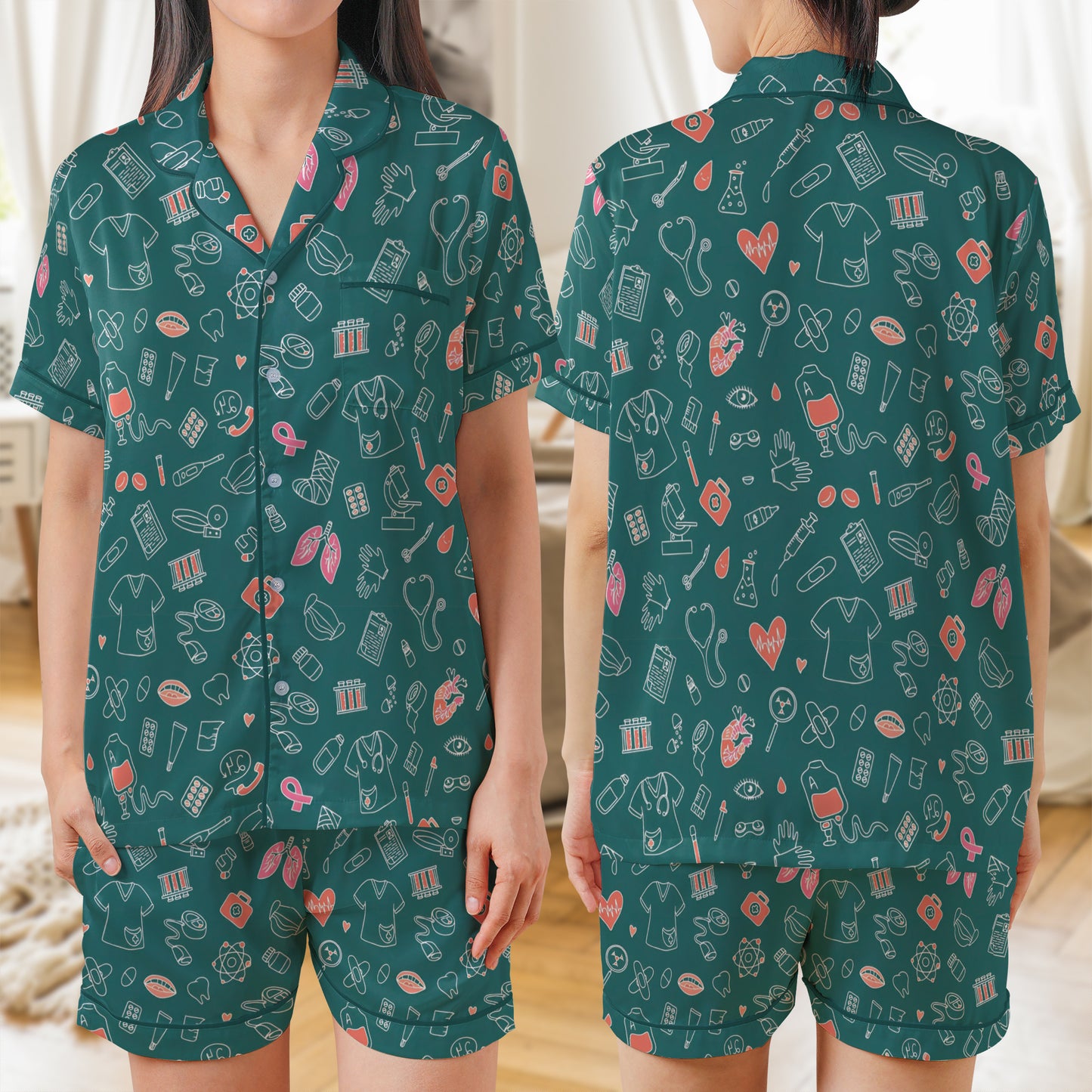 Radiologist AOP Satin Short-Sleeve Pajamas Set