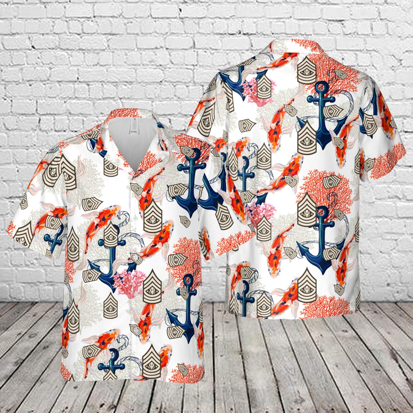 Rank insignia for a United States Army Sergeant Major of the Army Hawaiian Shirt