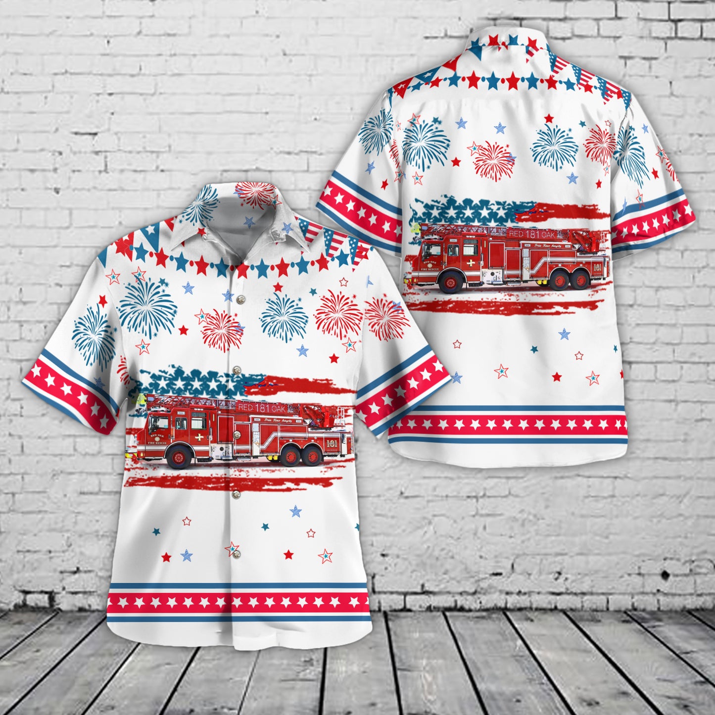 Red Oak, Texas, Red Oak Fire Department, 4th Of July Hawaiian Shirt