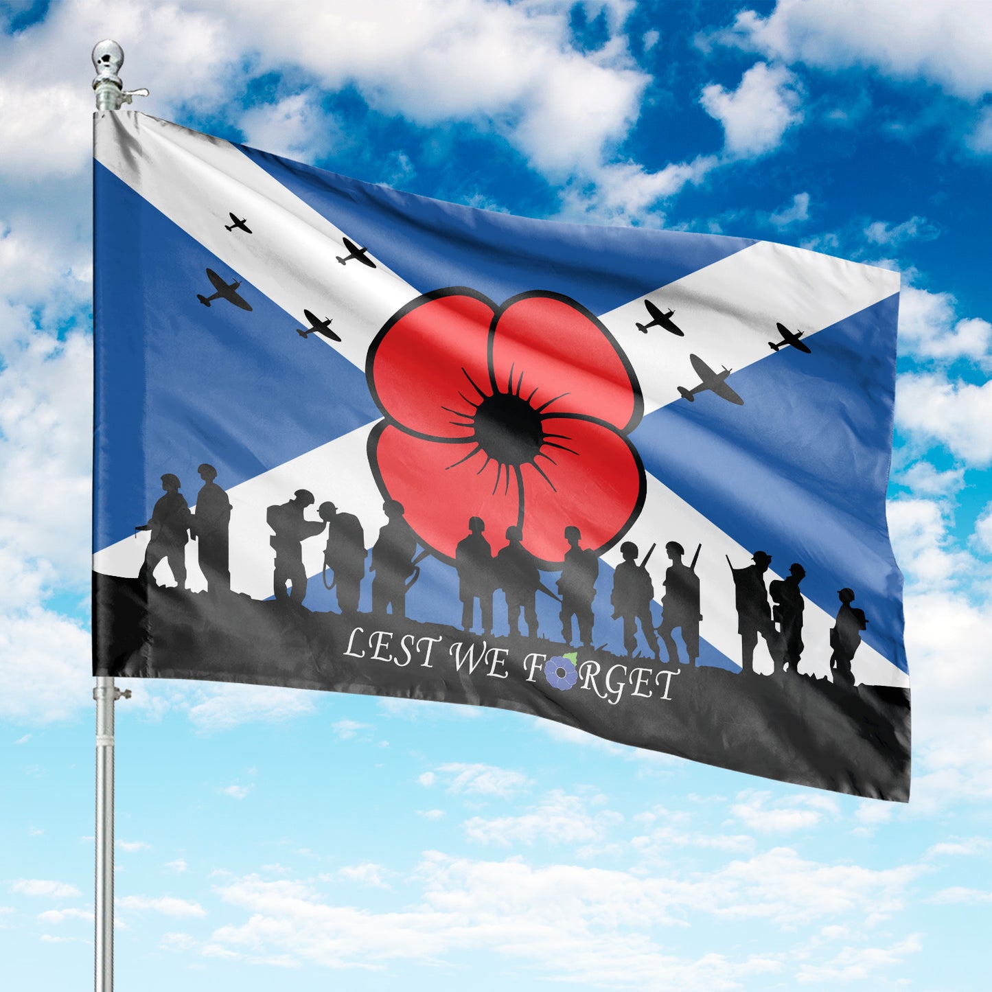 Red Poppy Scotland Lest We Forget House Flag