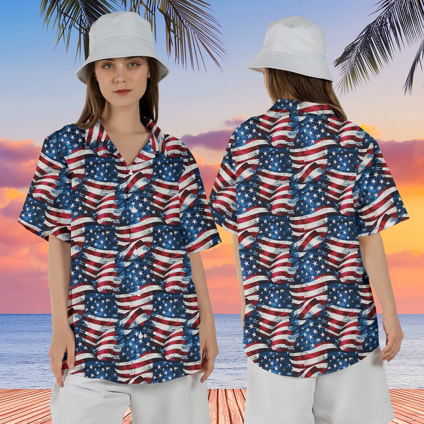 Red White & Blue USA Flag 4th Of July Regular Fit Hawaiian Shirt