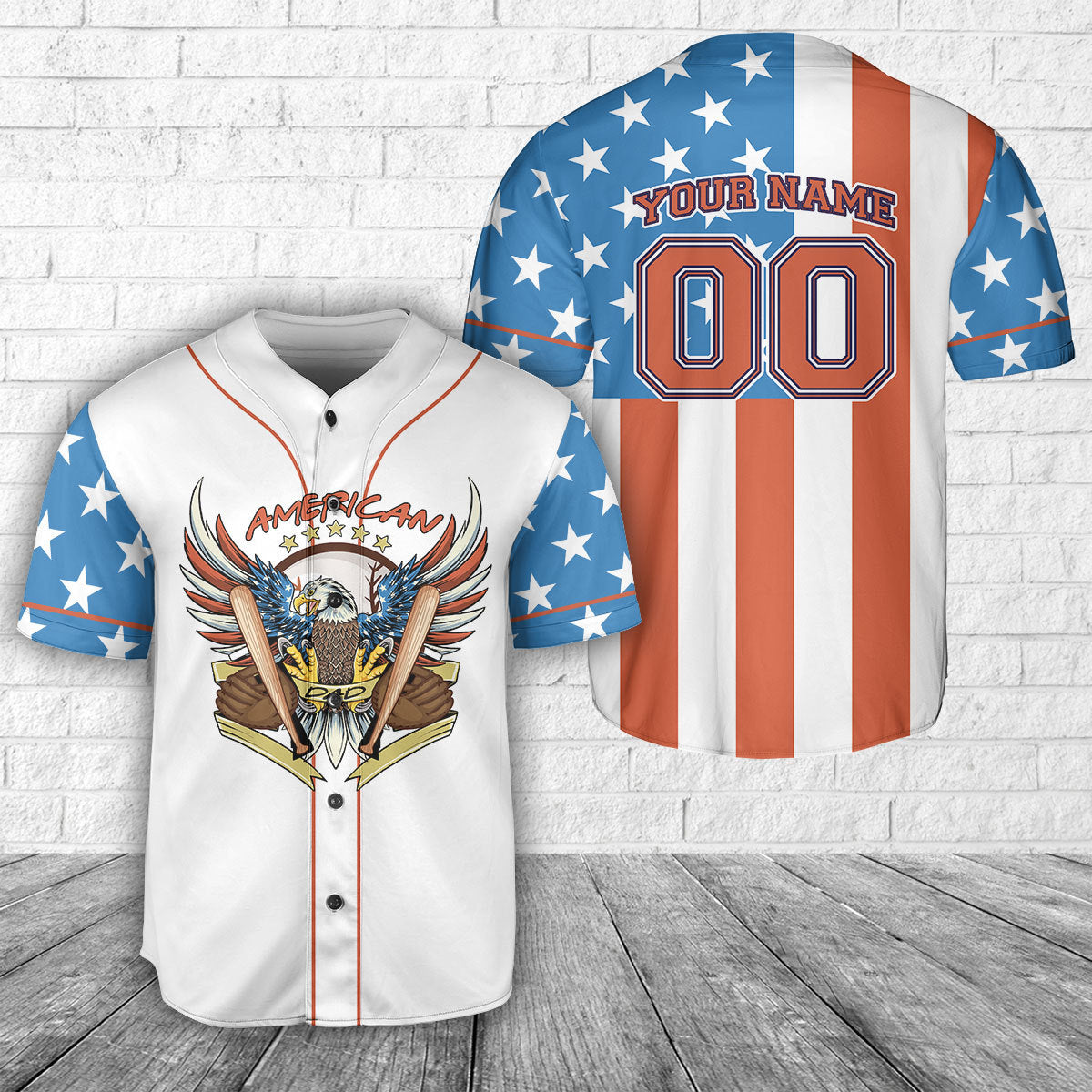 Red White & Blue Flag Baseball Dad Baseball Jersey