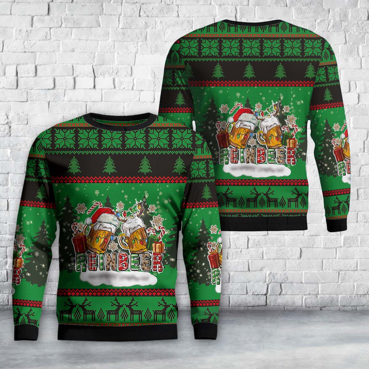 Reinbeer With Gifts And Christmas lights AOP Sweater