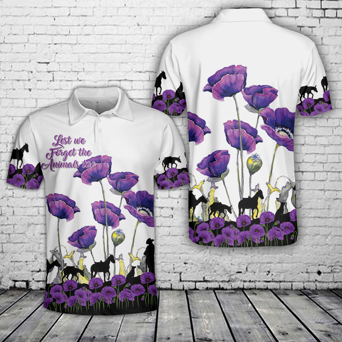 Remembrance Day Poppy Lest We Forget ANIMALS of THE WAR Polo Shirt