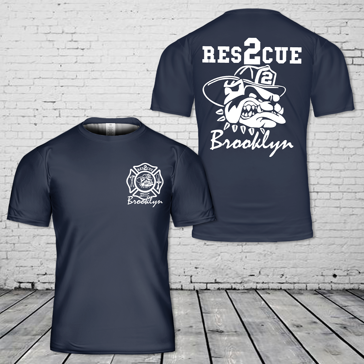 Rescue 2 With Fire Fighting Bulldog - Brooklyn New York Fire Department T-Shirt 3D