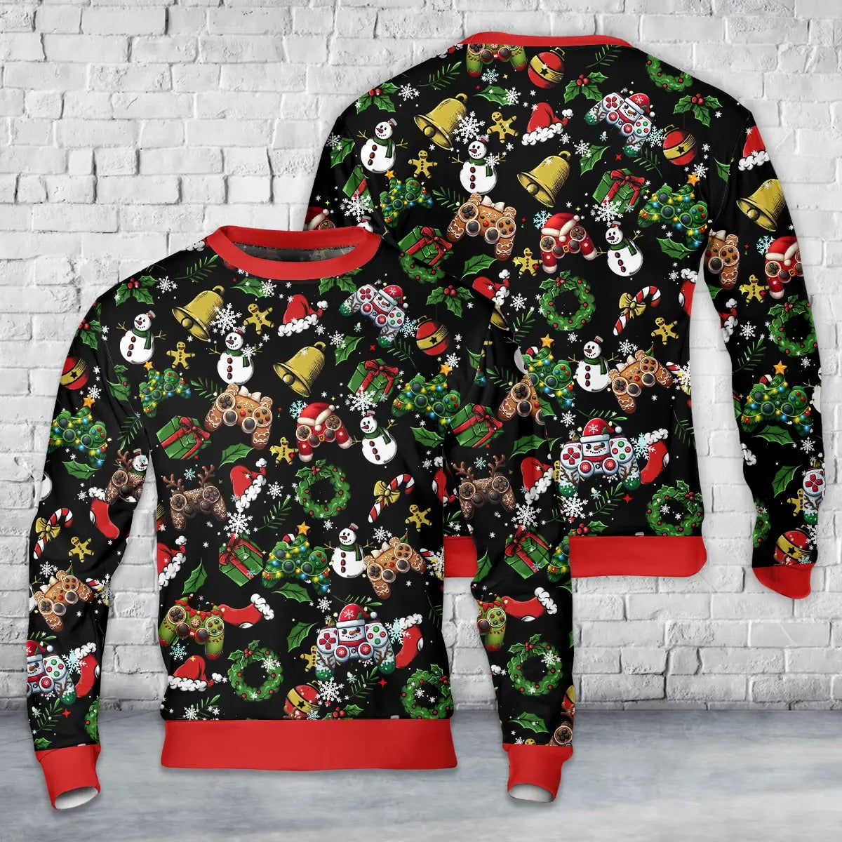 Retro Christmas Gaming Controller AOP Christmas Sweater