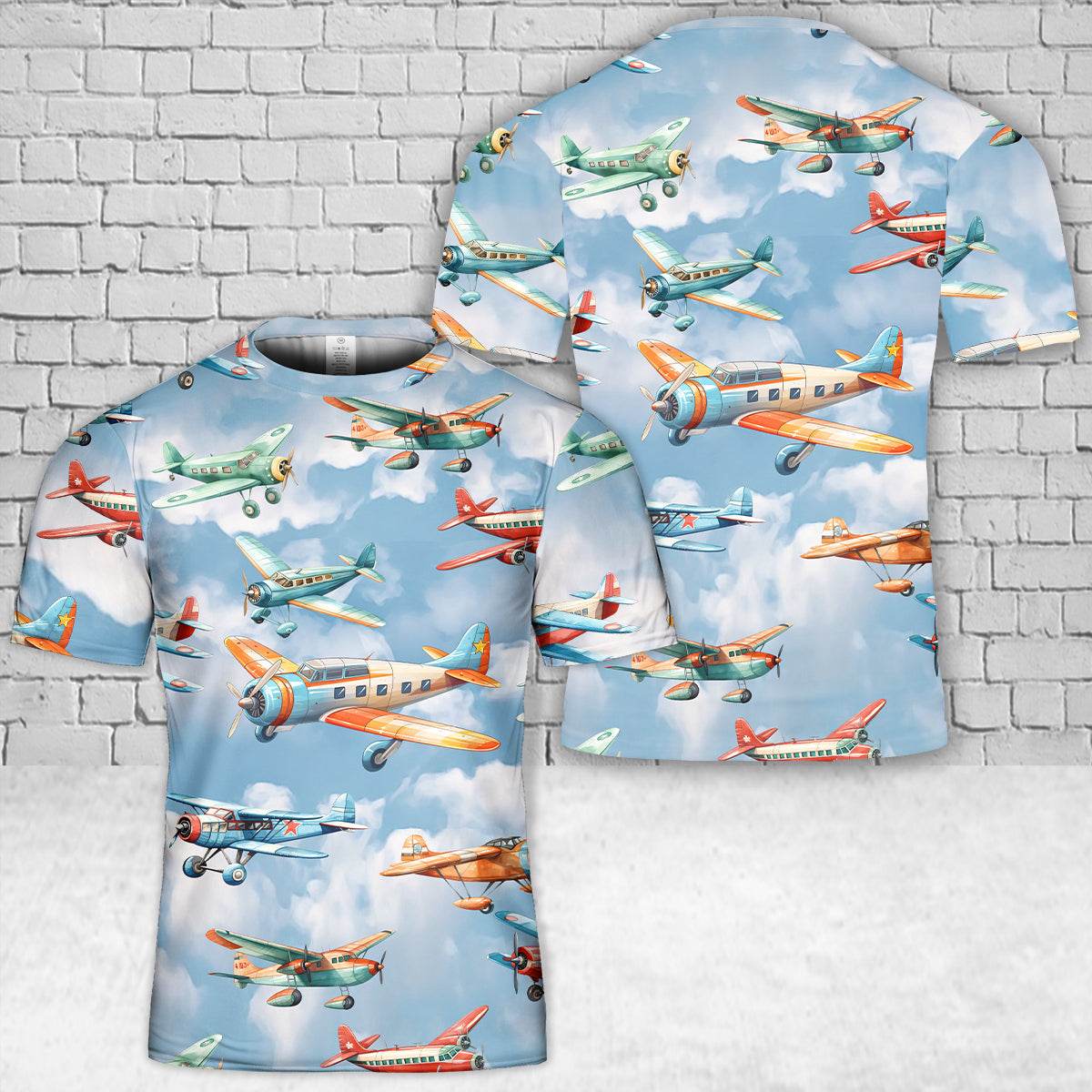 Retro Planes Watercolor T-Shirt 3D