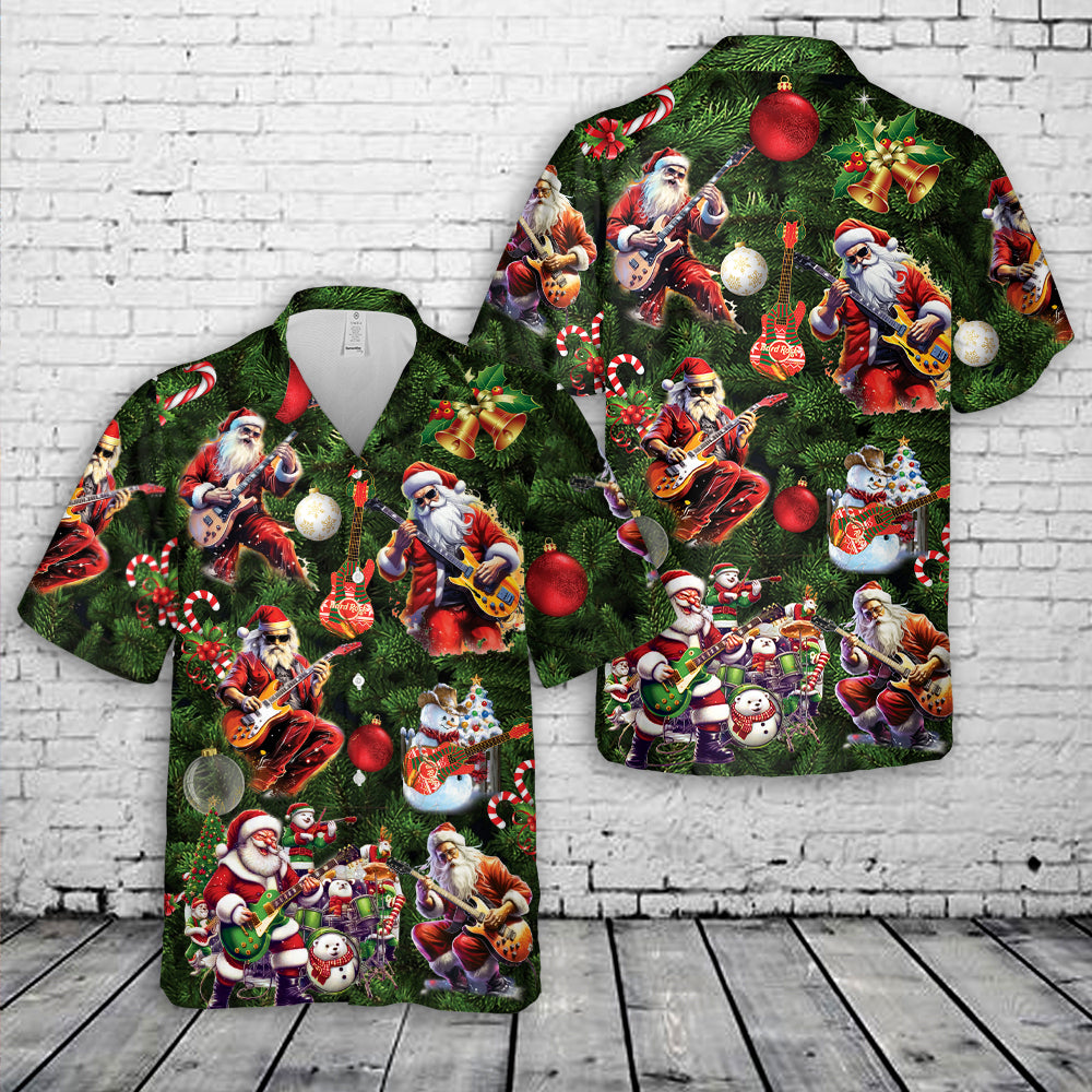 Rock guitar player Santa Claus Christmas Hawaiian Shirt