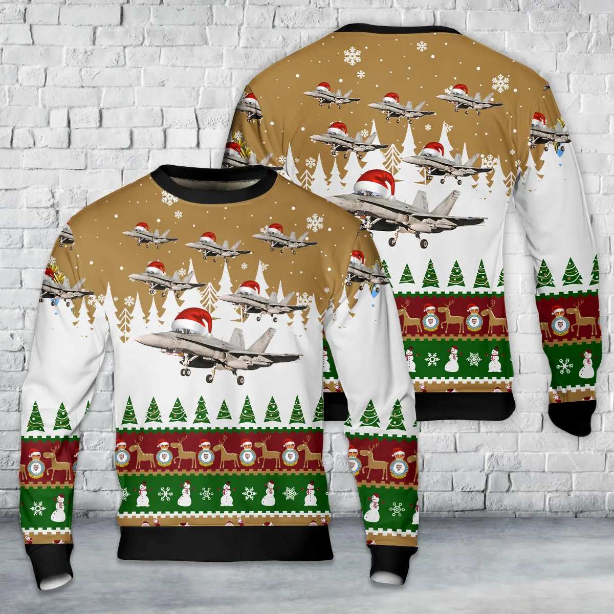 Royal Canadian Air Force McDonnell Douglas CF-188A Hornet (CF-18A) 410 Squadron "Cougars" AOP Christmas Sweater