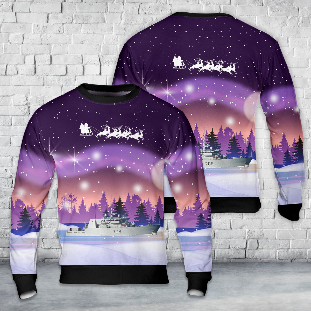 Royal Canadian Navy HMCS Yellowknife MM 706 Christmas AOP Sweater