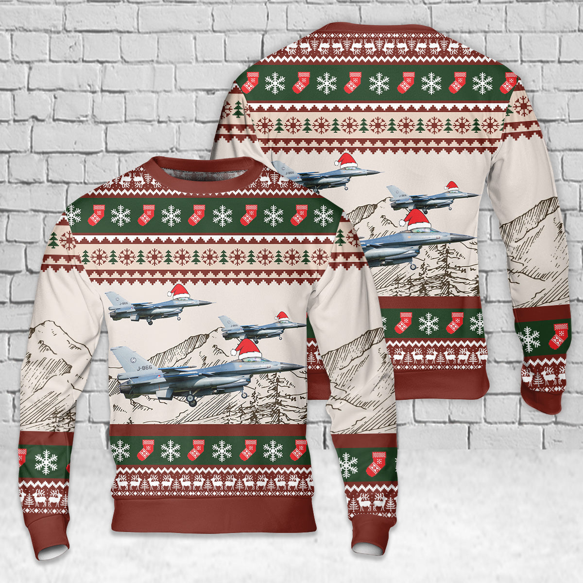 Royal Netherlands Air Force F-16AM J-866 Christmas AOP Sweater