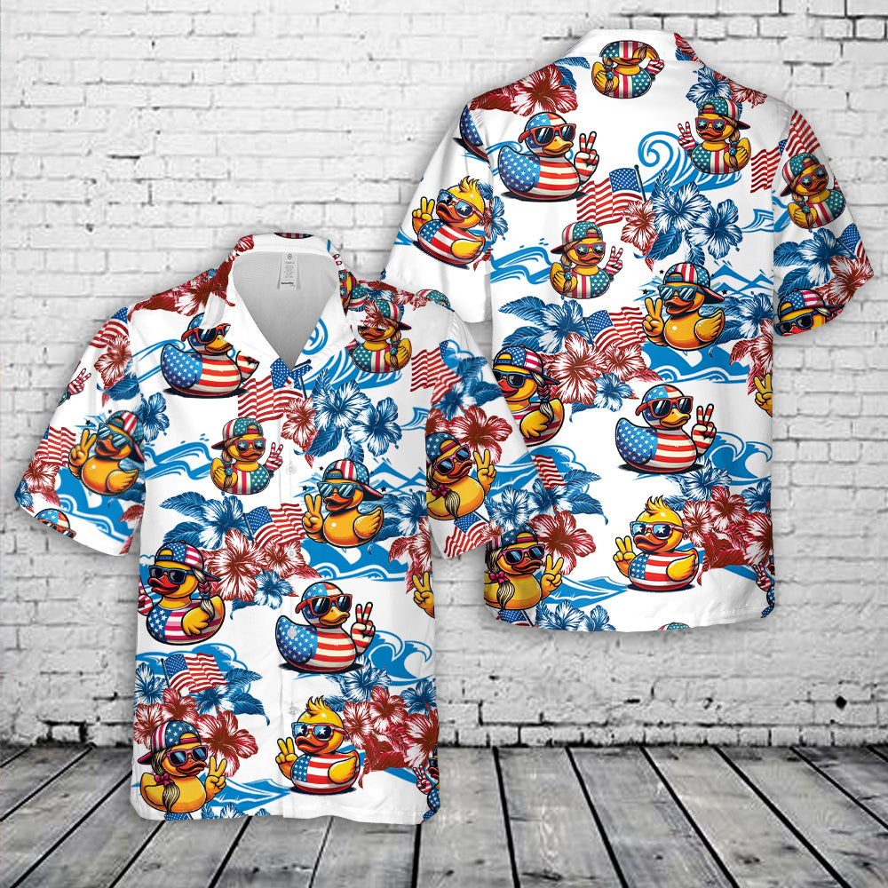 Rubber Duck Wave American Flag Hawaiian Shirt