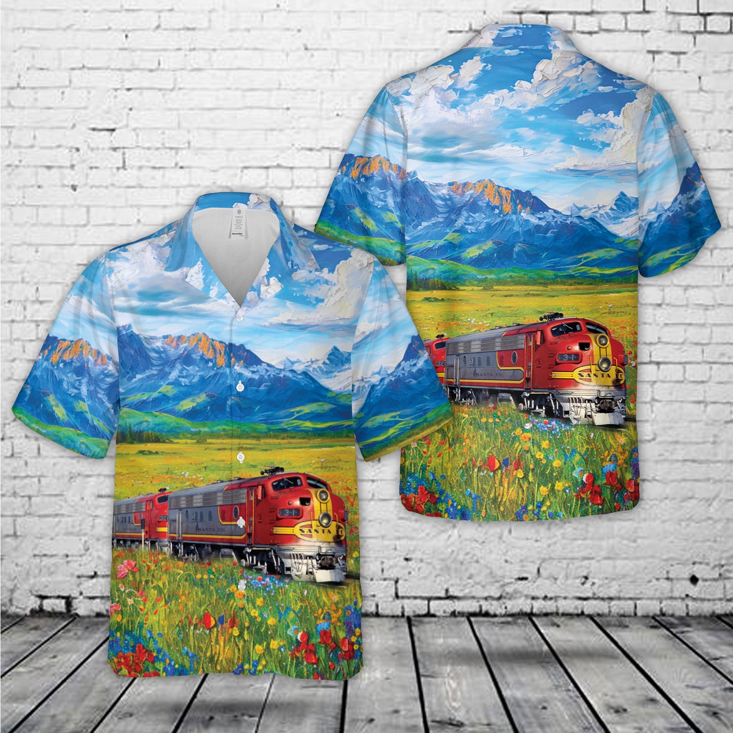 Santa Fe Railroad Super Chief -F7 Locomotive Hawaiian Shirt